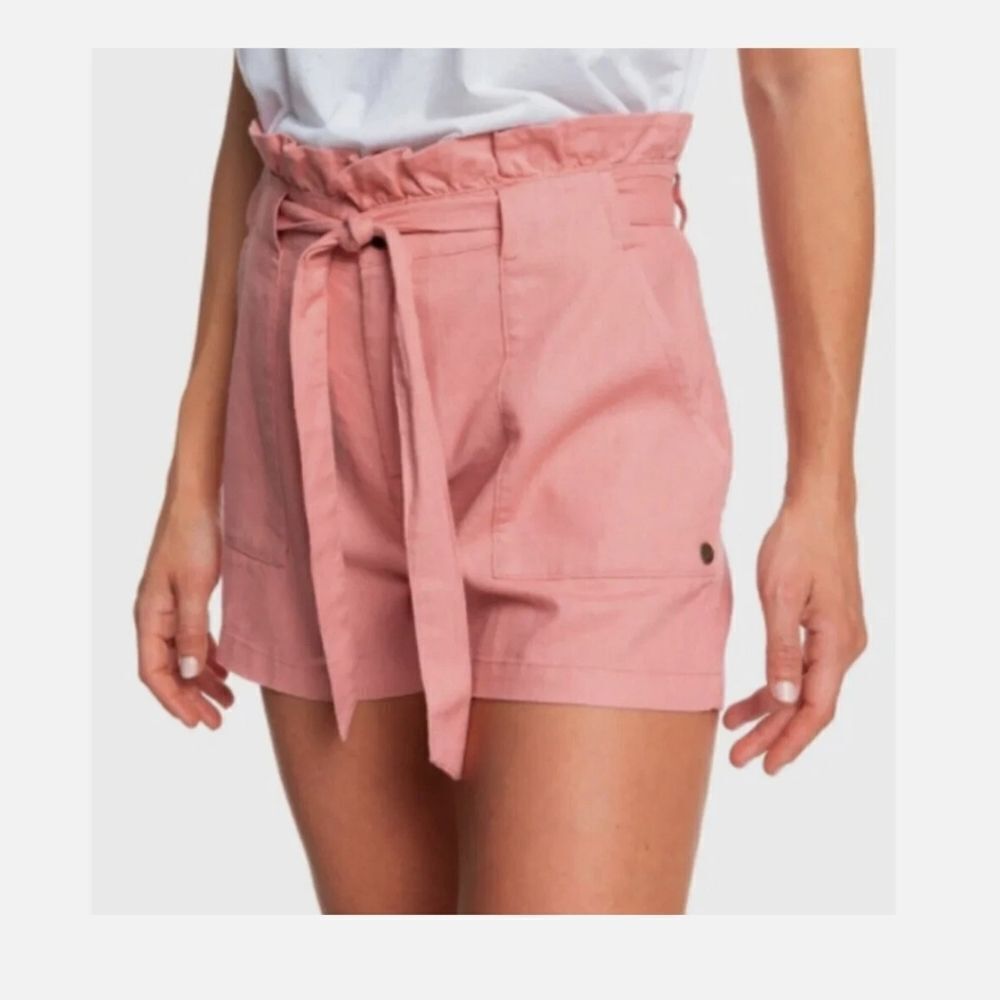 Roxy Be My Darling Blush Pink Linen Blend High Waist Casual Shorts - Size XS